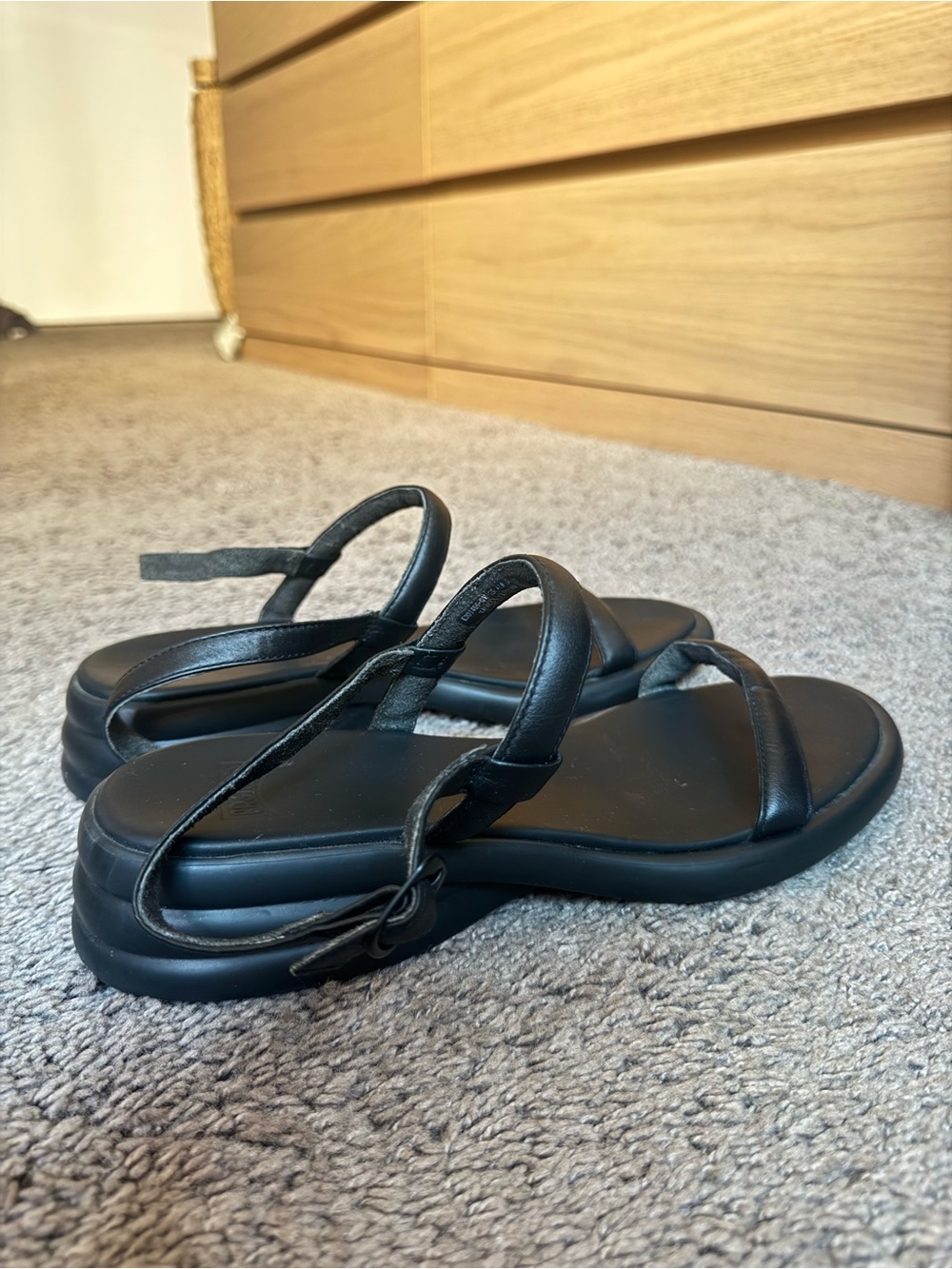 Camper Spiro Black Leather Sandals